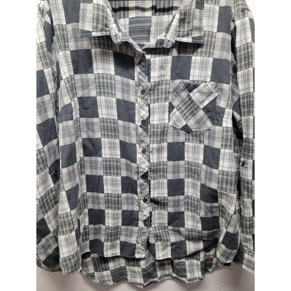 Wet Seal Patchwork Plaid Long Sleeve‎ Button Up Shirt Womens Plus 3X Vintage Y2K - Picture 3 of 10